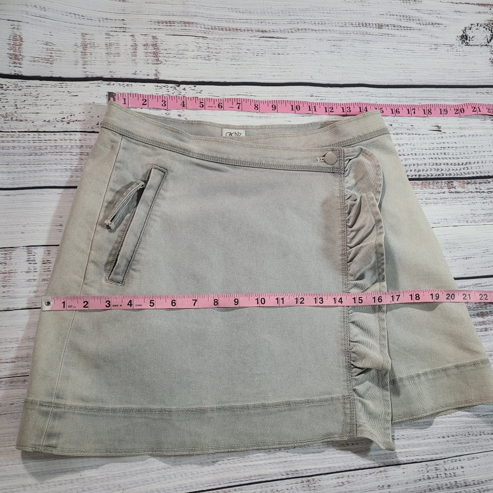 Cache Denim Distressed Vintage Ruffle Wrap Mini Skirt - Picture 10 of 11